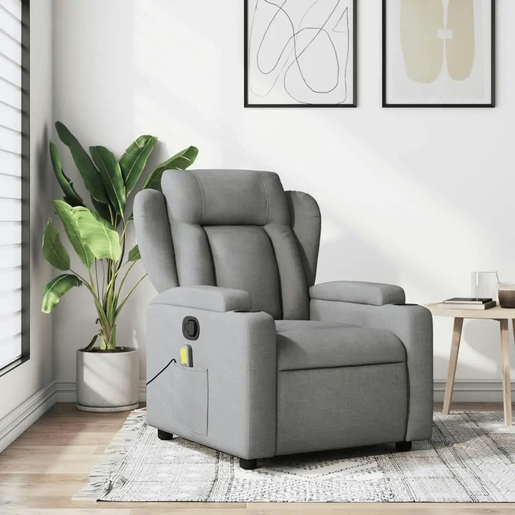 Massage Recliner Chair Light Grey Fabric 3205568