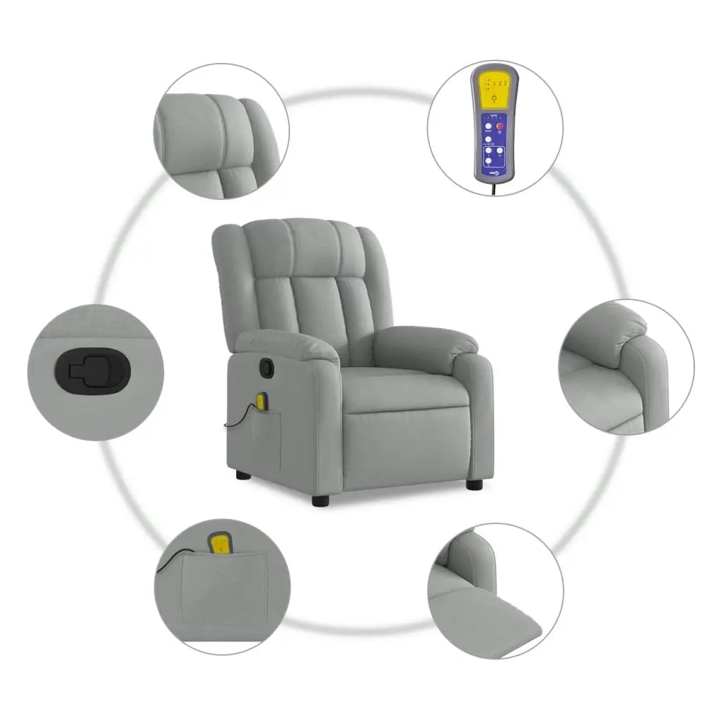 Massage Recliner Chair Light Grey Fabric 3205776