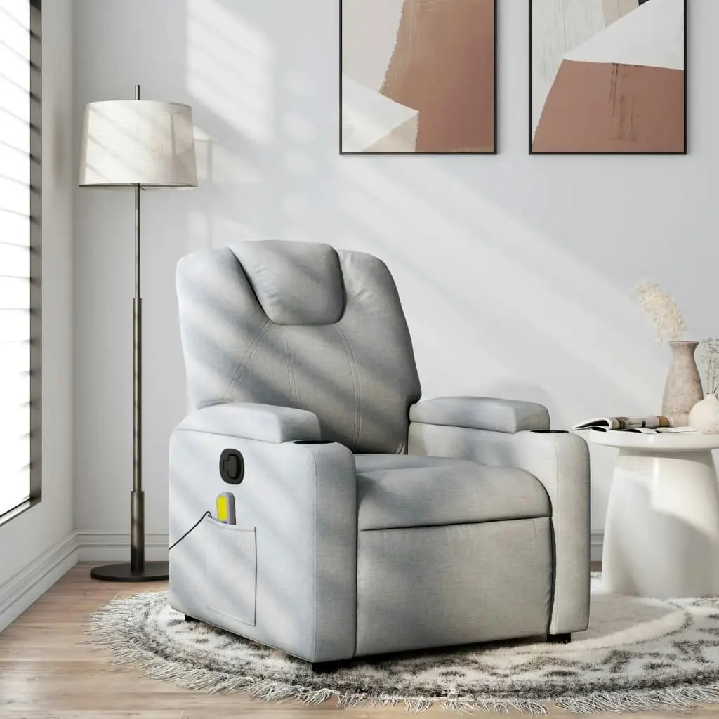 Massage Recliner Chair Light Grey Fabric 3205968