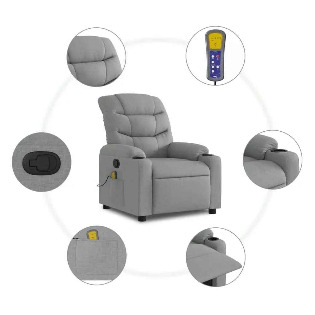 Massage Recliner Chair Light Grey Fabric 3206851