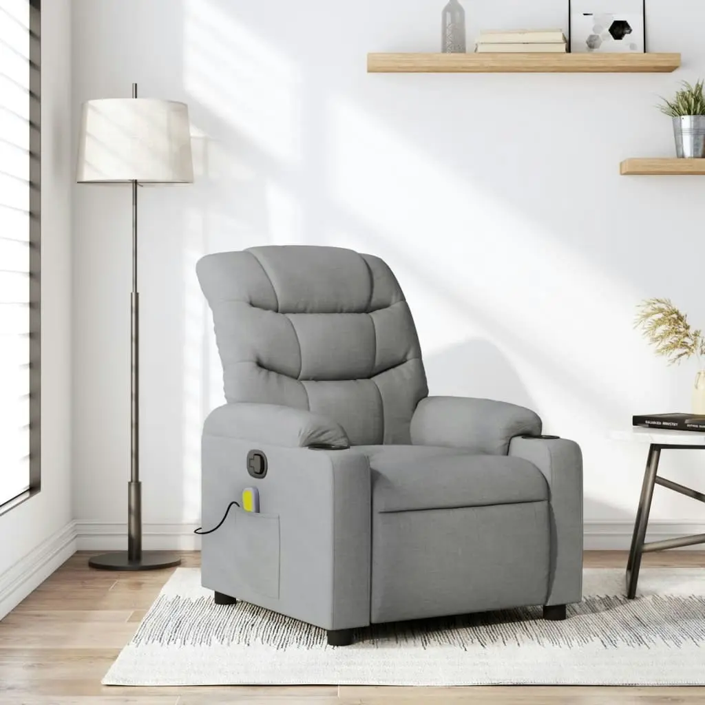 Massage Recliner Chair Light Grey Fabric 3206851