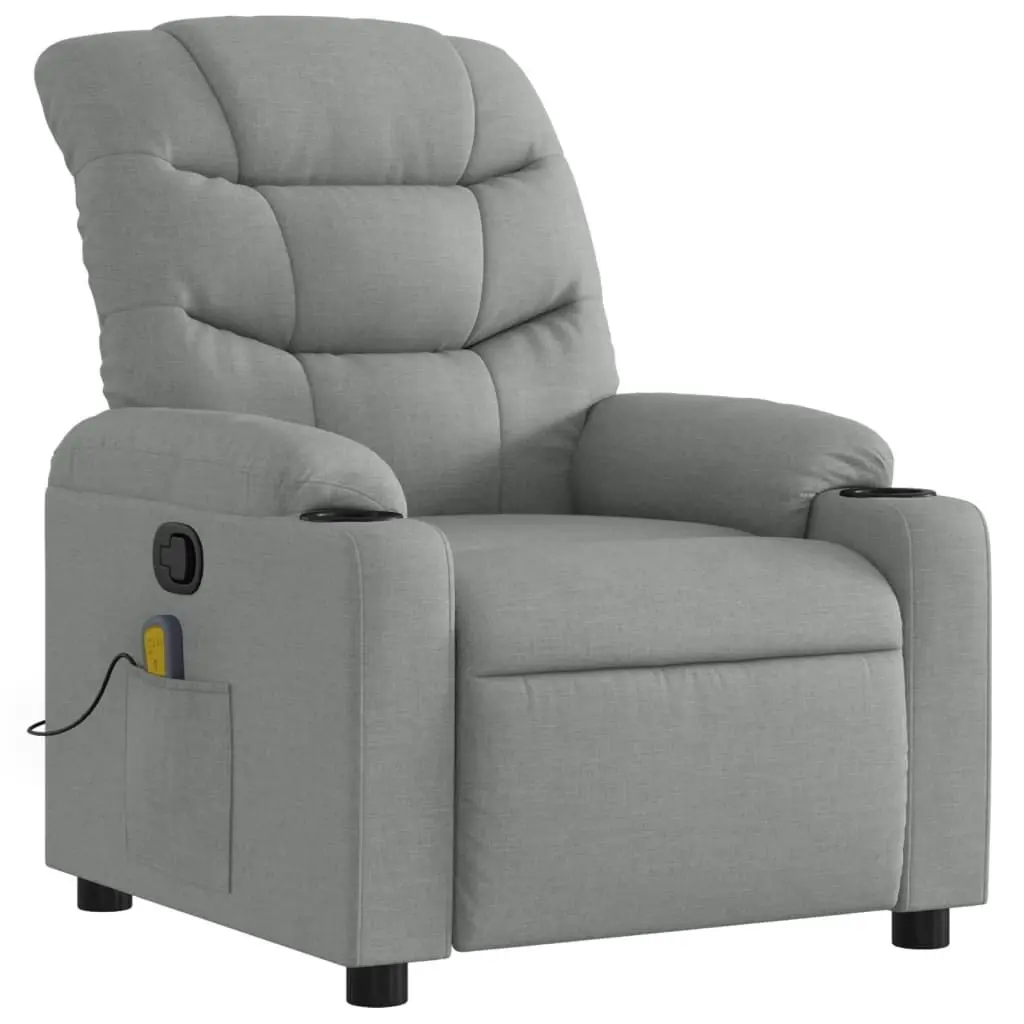 Massage Recliner Chair Light Grey Fabric 3206851