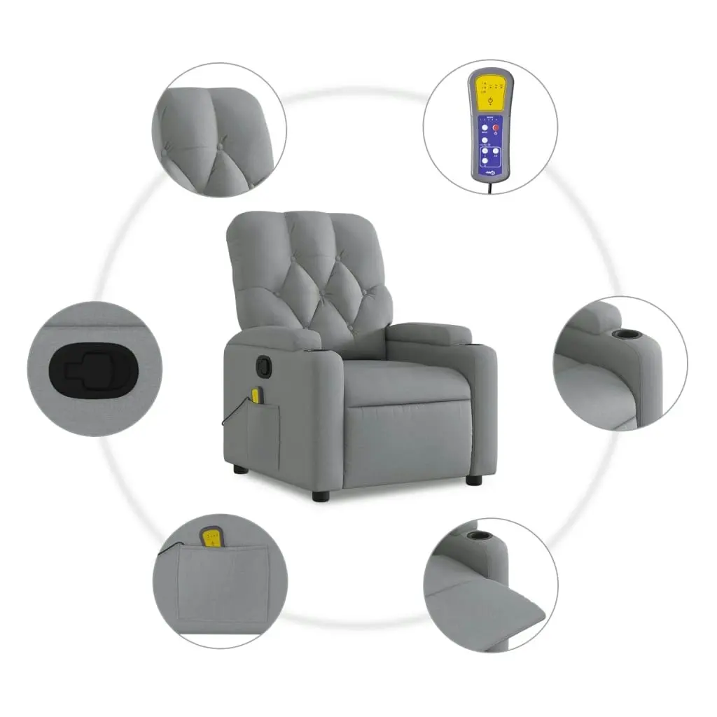 Massage Recliner Chair Light Grey Fabric 372491