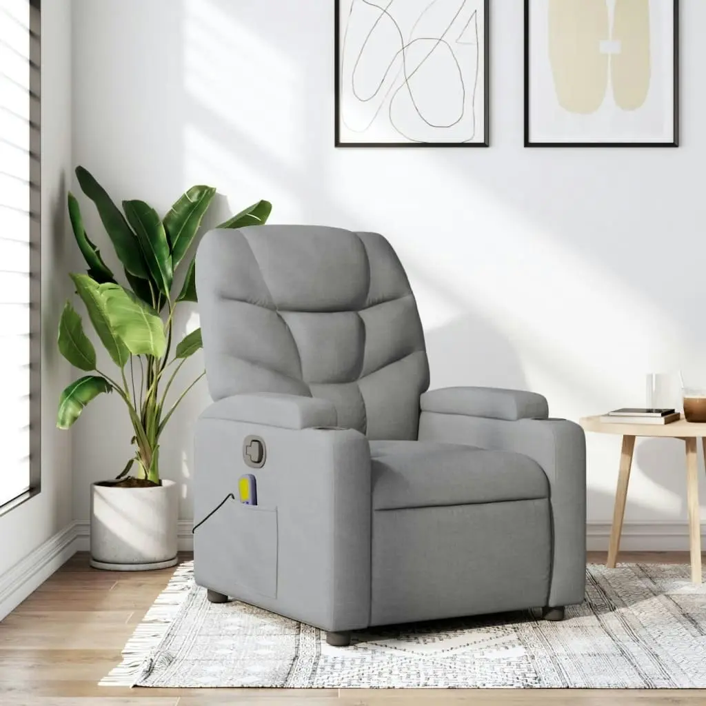 Massage Recliner Chair Light Grey Fabric 372453