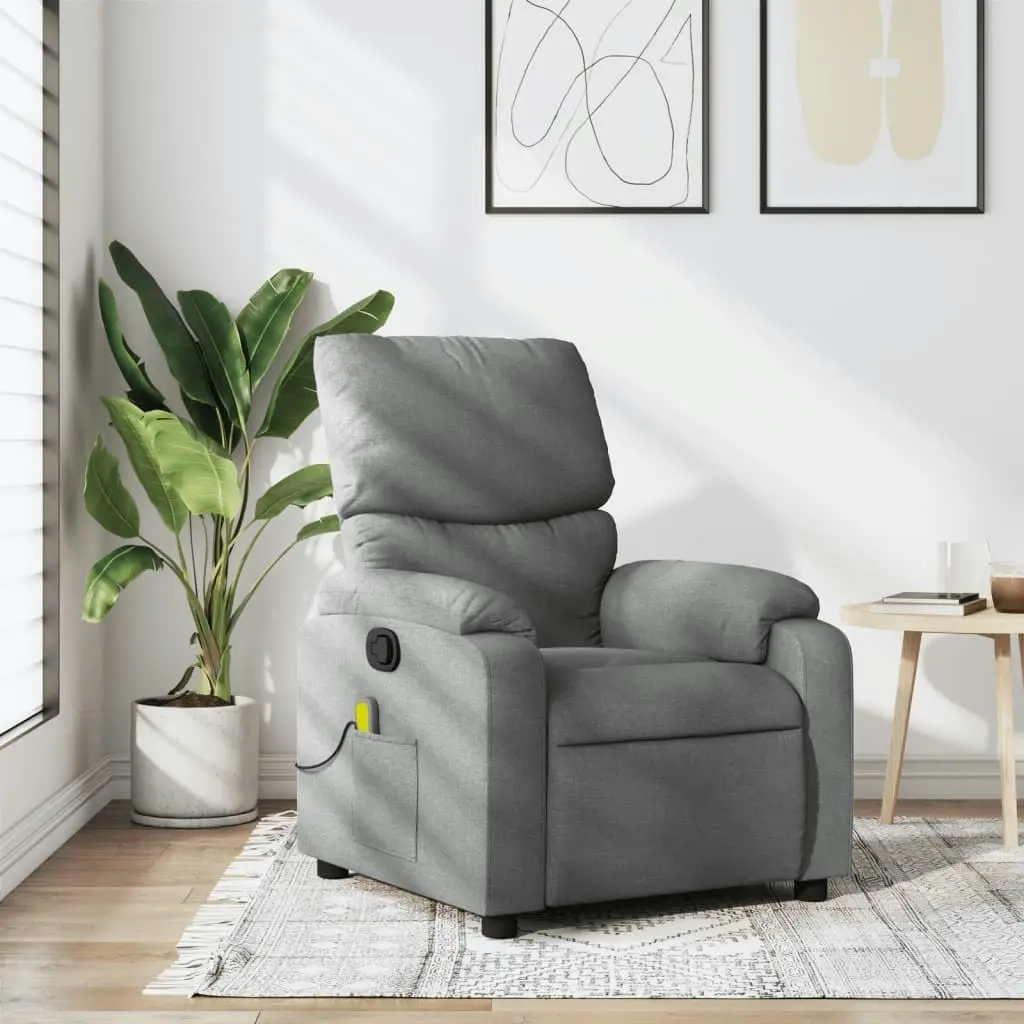 Massage Recliner Chair Light Grey Fabric 373422