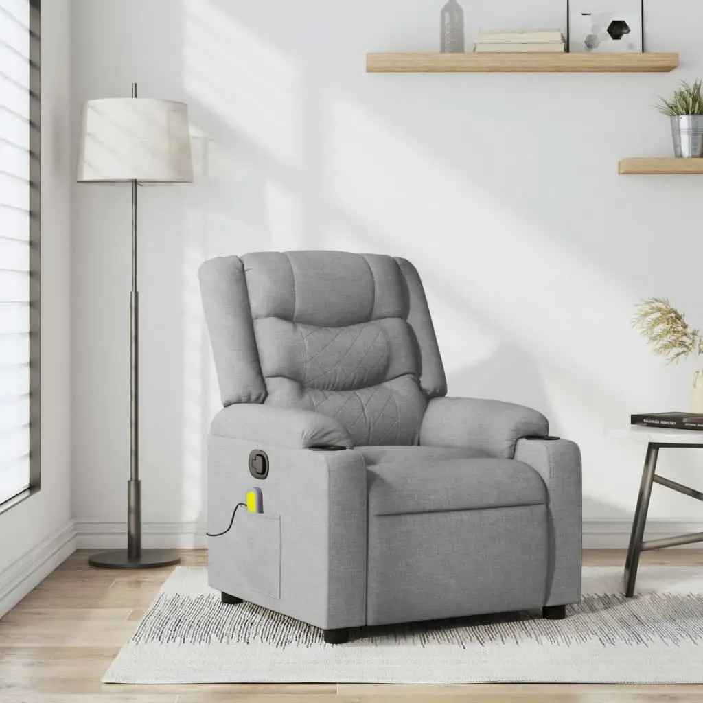 Massage Recliner Chair Light Grey Fabric 374130