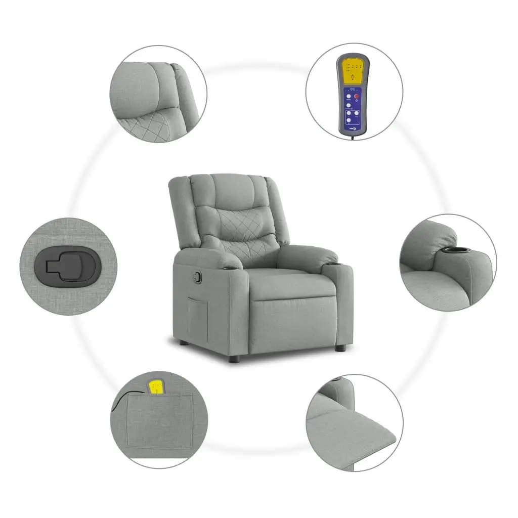 Massage Recliner Chair Light Grey Fabric 374130