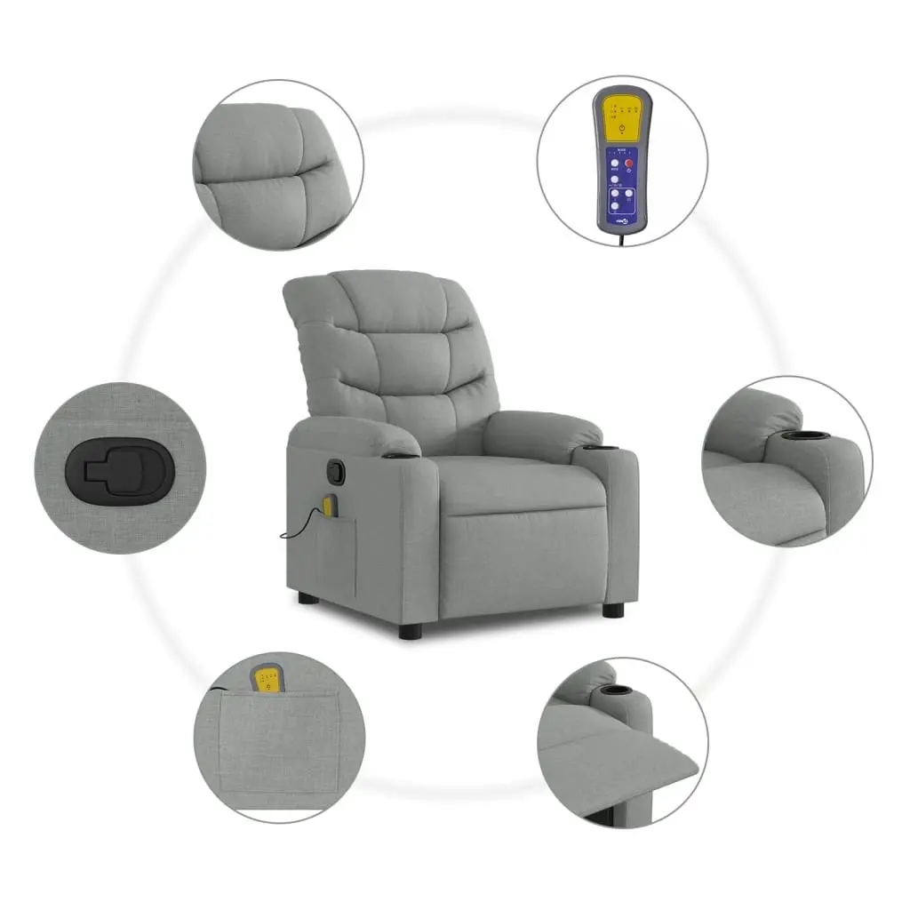 Massage Recliner Chair Light Grey Fabric 374156