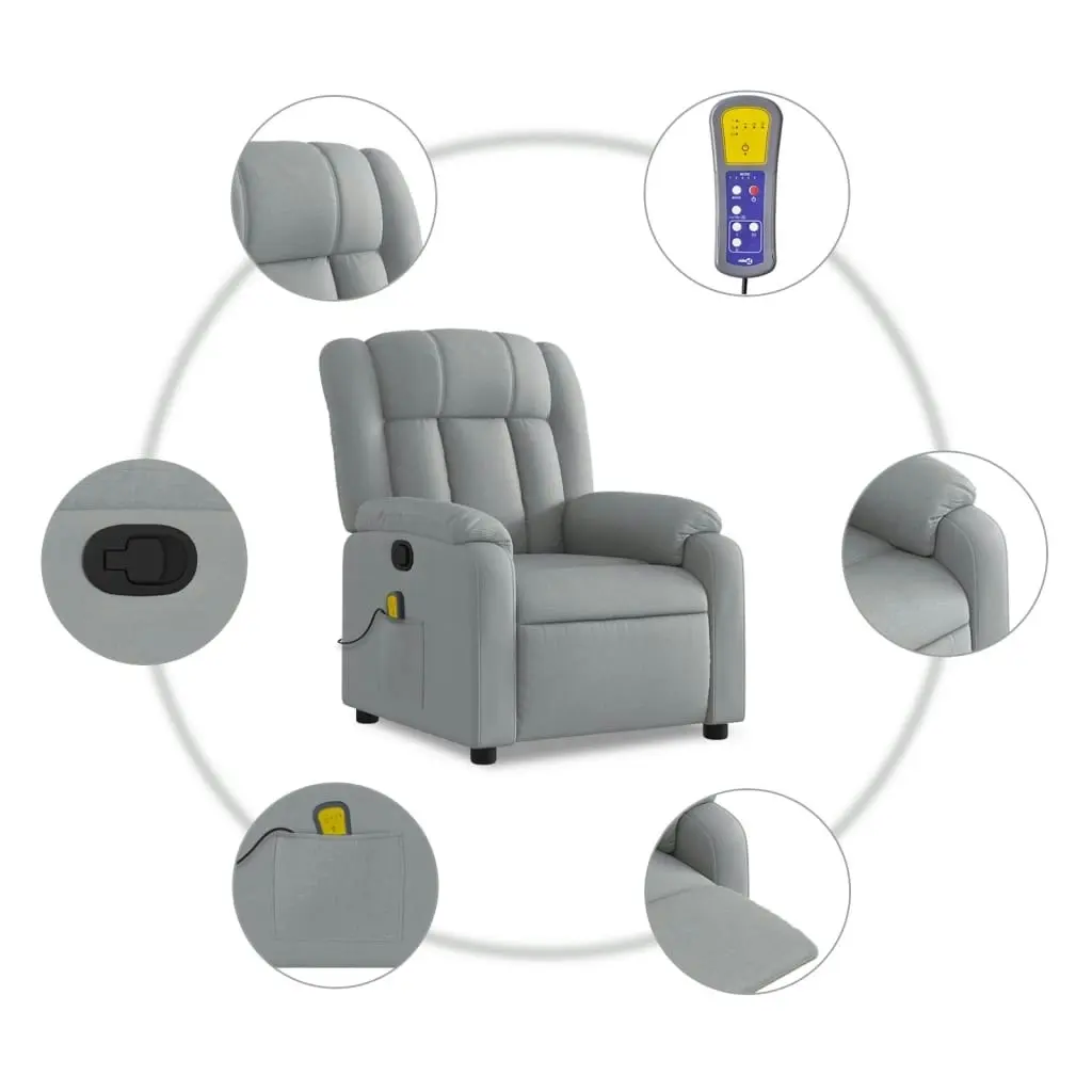 Massage Recliner Chair Light Grey Fabric 373586