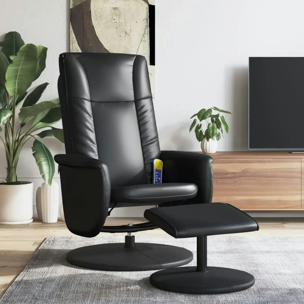 Massage Recliner Chair with Footstool Black Faux Leather 356520