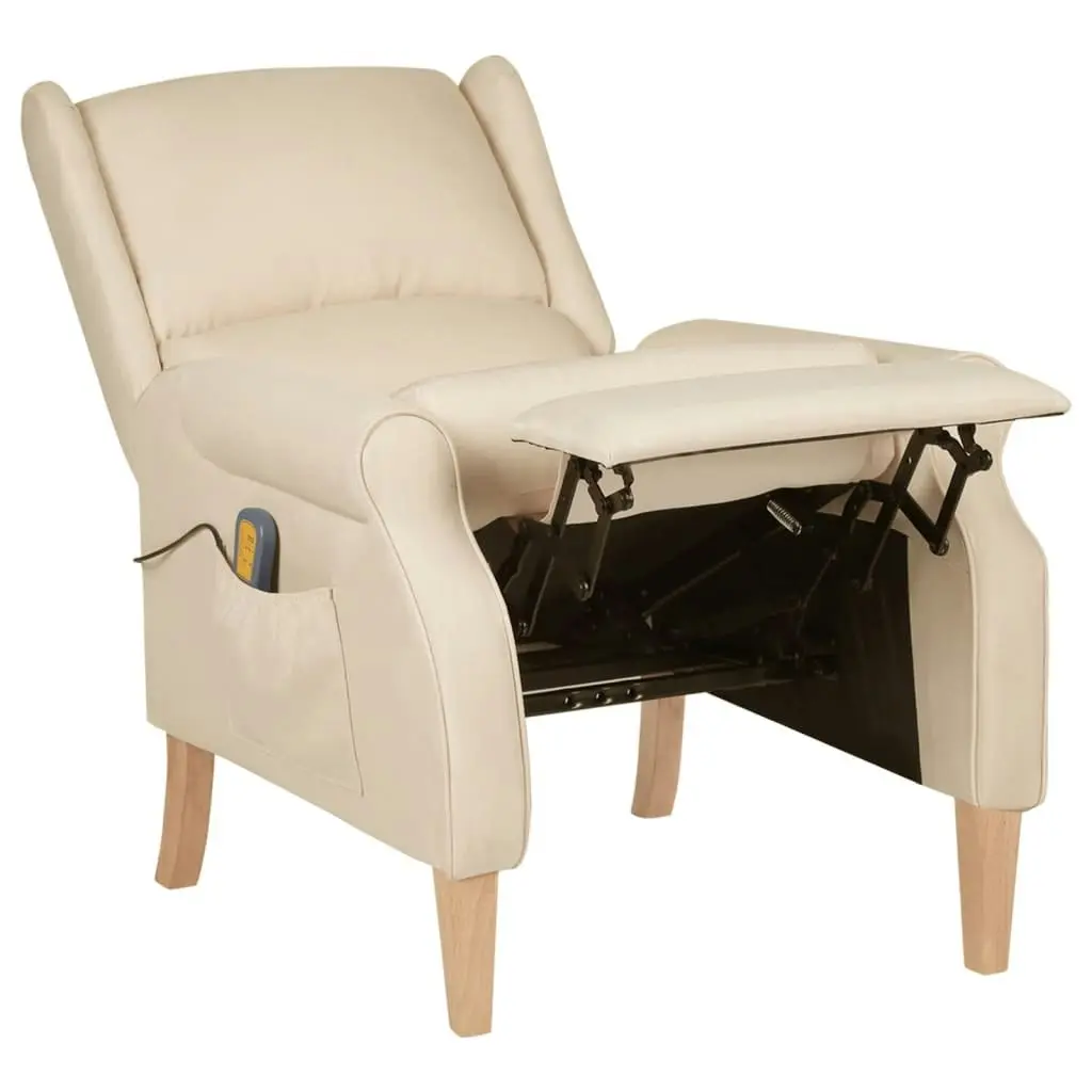 Massage Reclining Chair Cream Fabric 329277