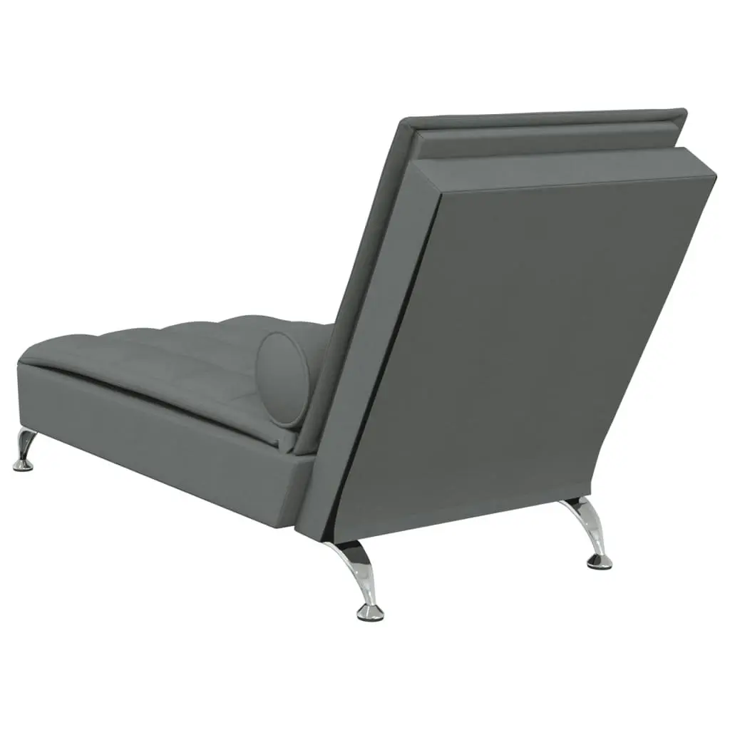 Massage Chaise Lounge with Bolster Dark Grey Fabric 379444