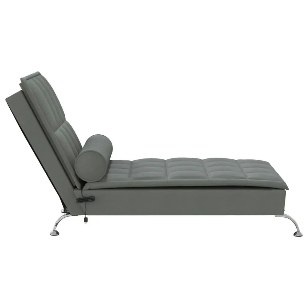 Massage Chaise Lounge with Bolster Dark Grey Fabric 379444