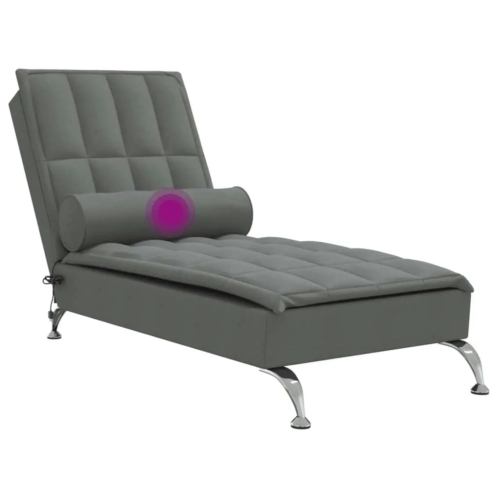 Massage Chaise Lounge with Bolster Dark Grey Fabric 379444