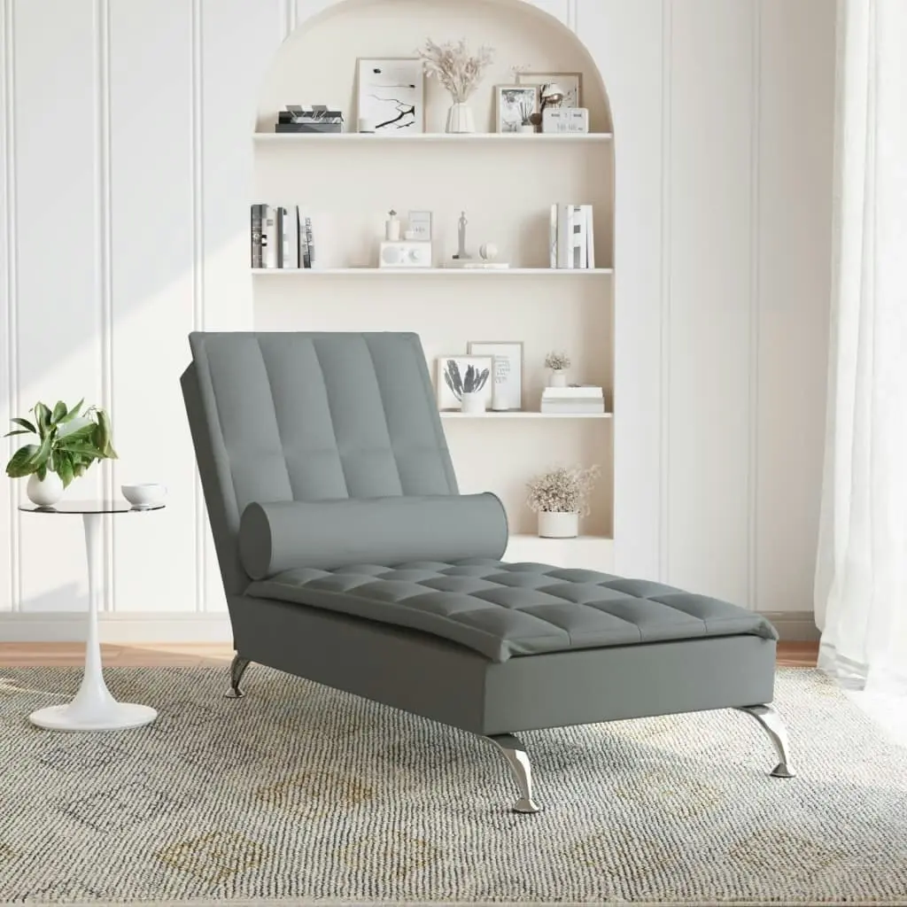 Massage Chaise Lounge with Bolster Dark Grey Fabric 379444