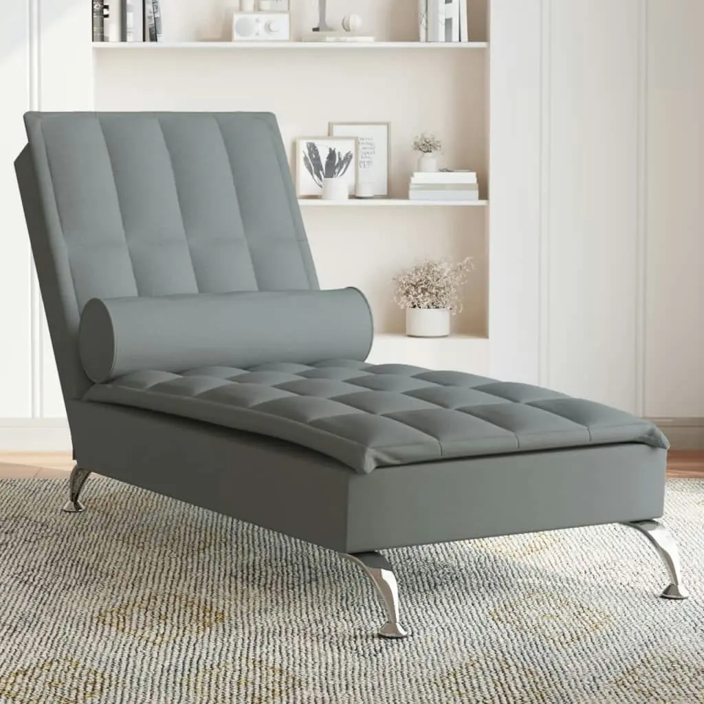 Massage Chaise Lounge with Bolster Dark Grey Fabric 379444