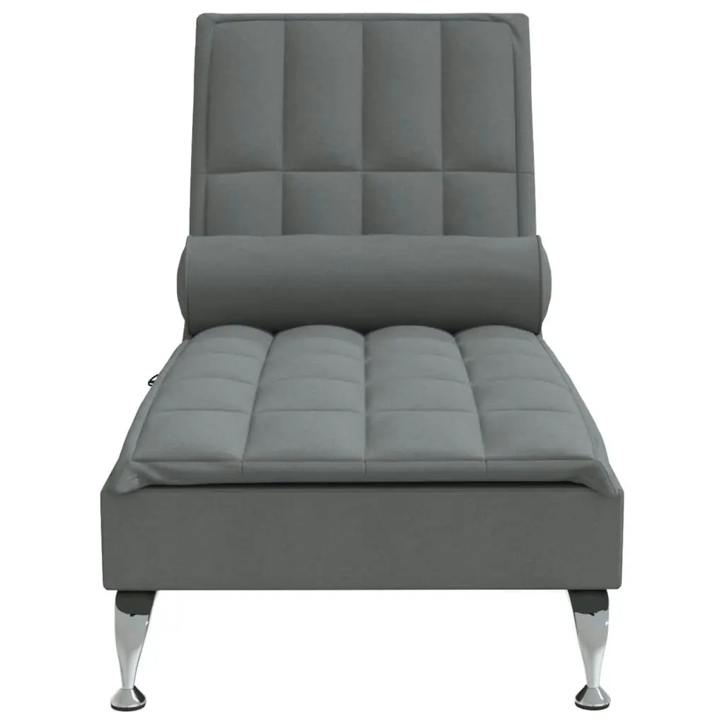 Massage Chaise Lounge with Bolster Dark Grey Fabric 379444