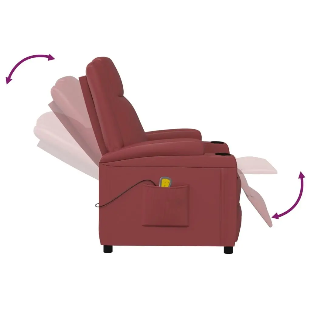 Massage Chair Wine Red Faux Leather 342716