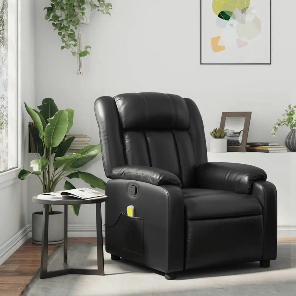 Massage Recliner Chair Black Faux Leather 373567