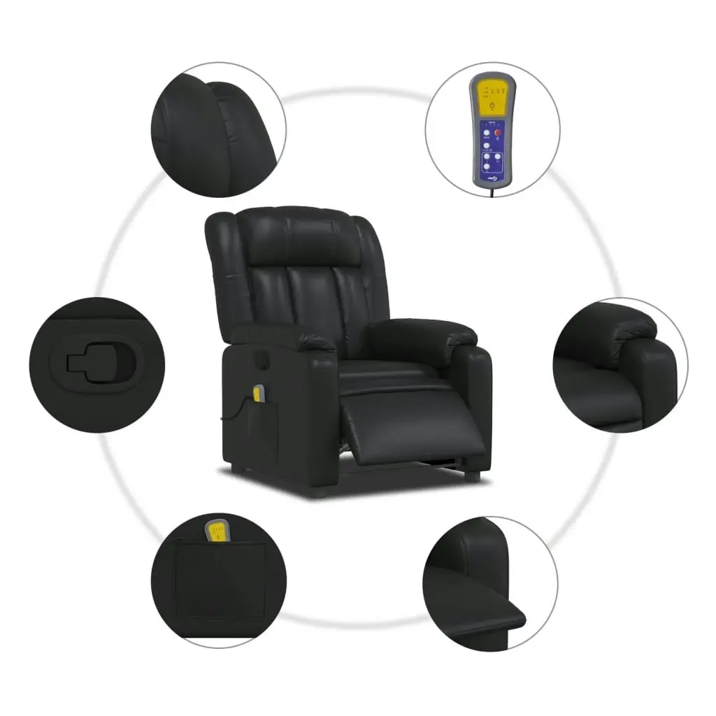 Massage Recliner Chair Black Faux Leather 373567