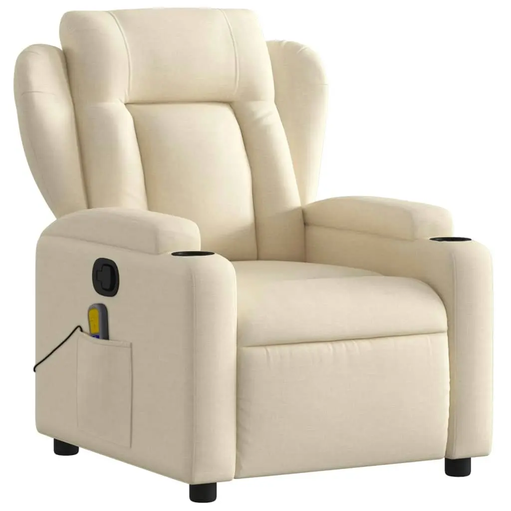 Massage Recliner Chair Cream Fabric 3205571