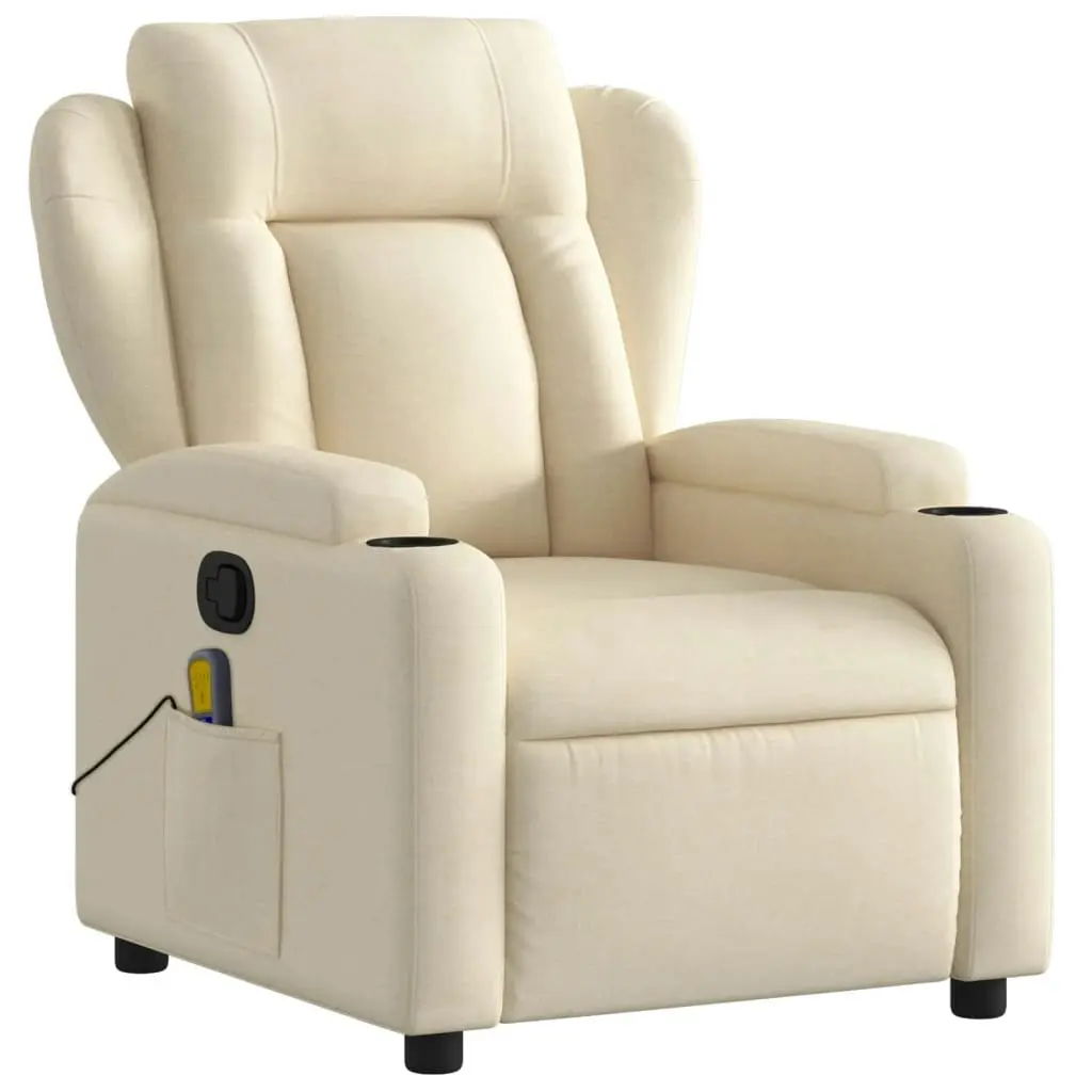 Massage Recliner Chair Cream Fabric 372424