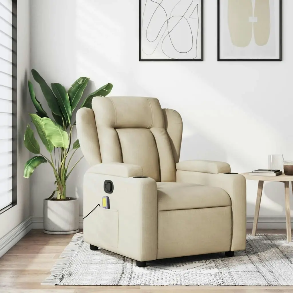 Massage Recliner Chair Cream Fabric 372424