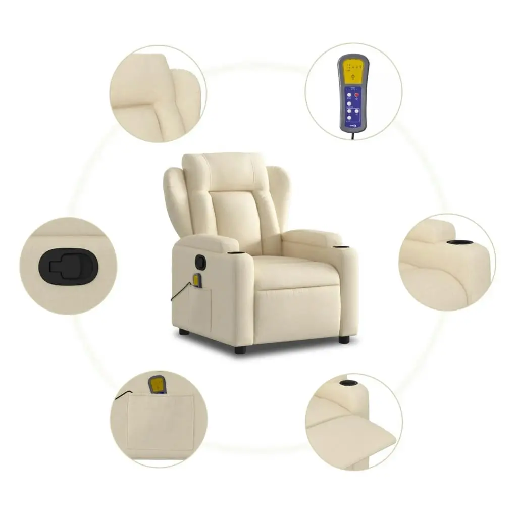 Massage Recliner Chair Cream Fabric 372424