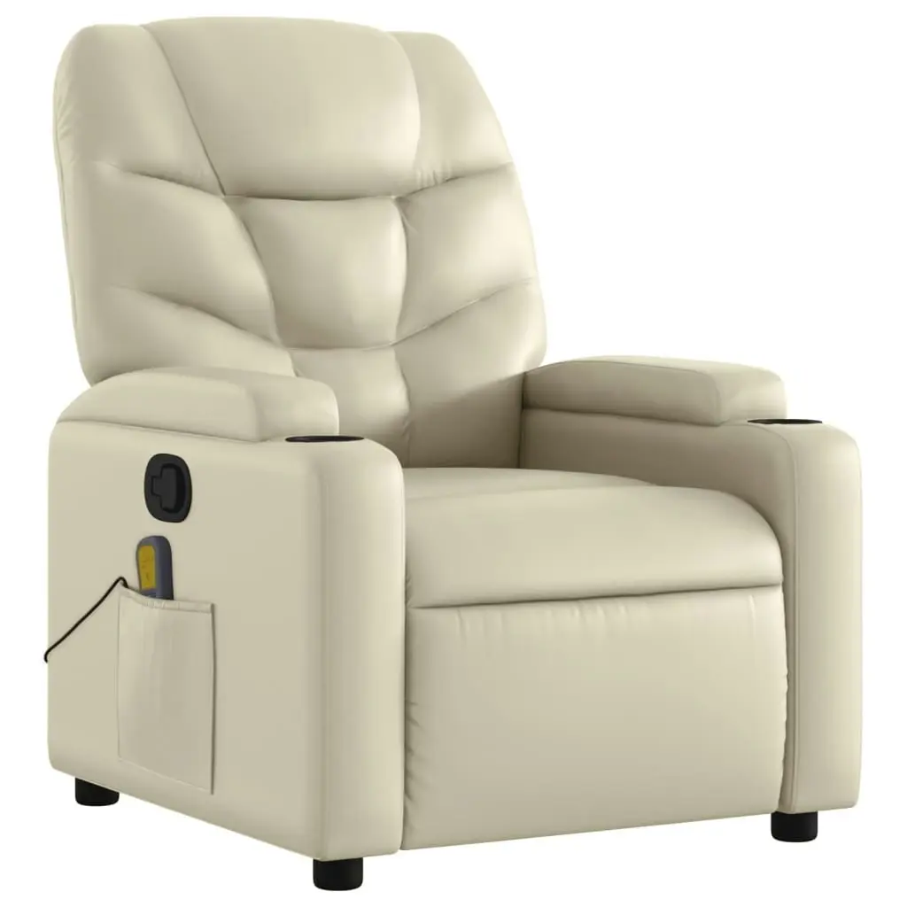 Massage Recliner Chair Cream Faux Leather 372473