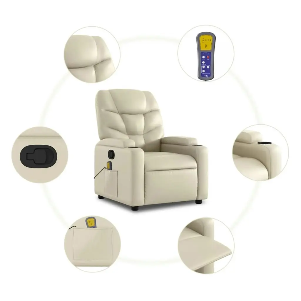 Massage Recliner Chair Cream Faux Leather 372473