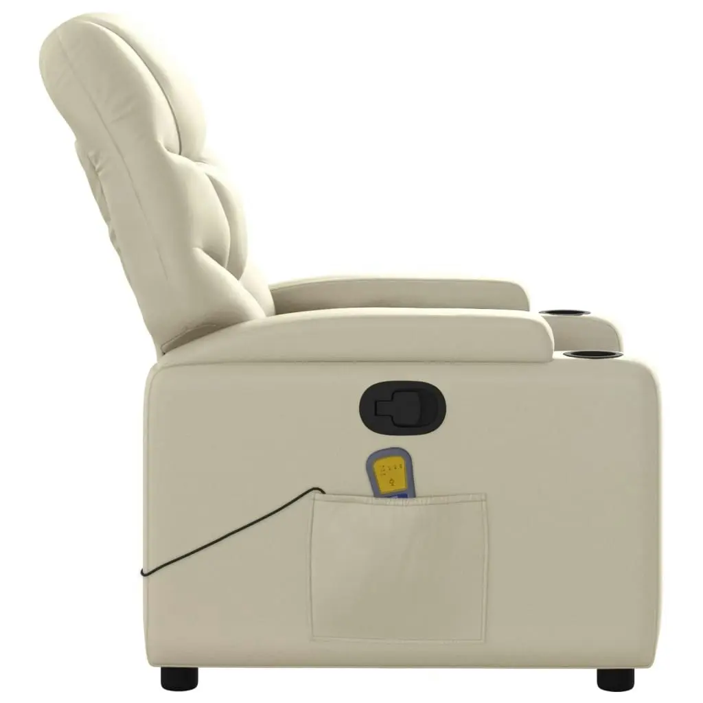 Massage Recliner Chair Cream Faux Leather 372473