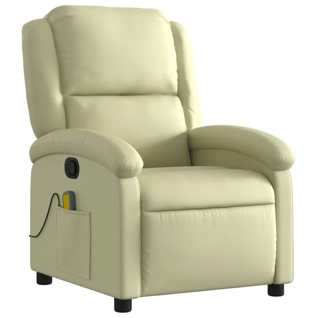 Massage Recliner Chair Cream Real Leather 3205472