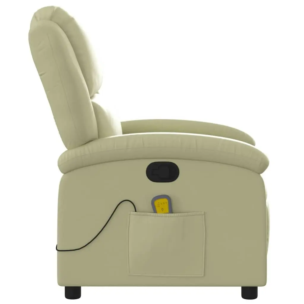 Massage Recliner Chair Cream Real Leather 3205472