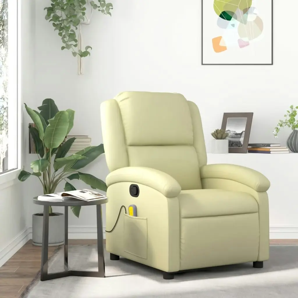 Massage Recliner Chair Cream Real Leather 3205472