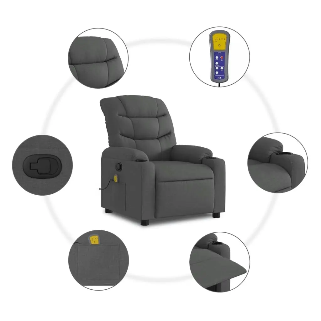 Massage Recliner Chair Dark Grey Fabric 3206852