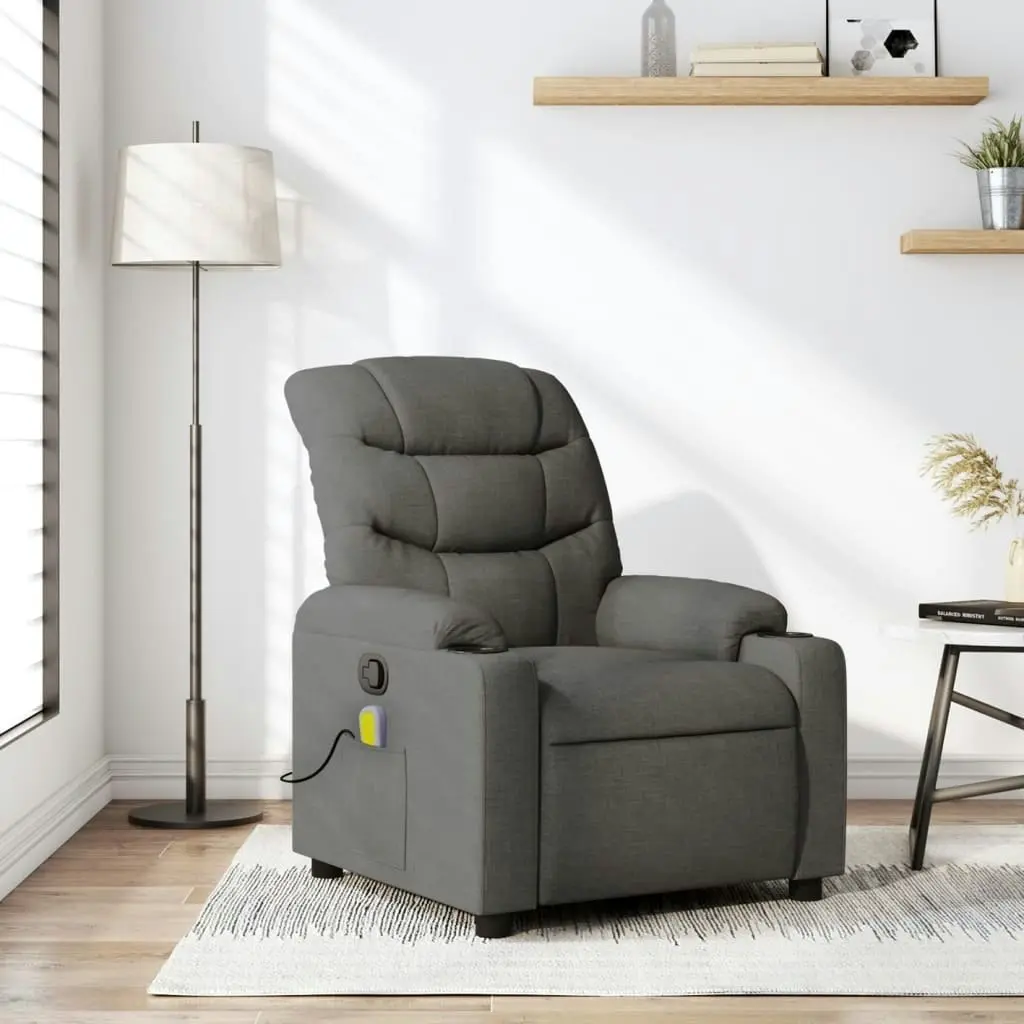 Massage Recliner Chair Dark Grey Fabric 3206852