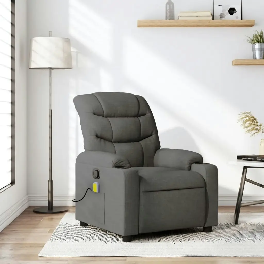 Massage Recliner Chair Dark Grey Fabric 374157