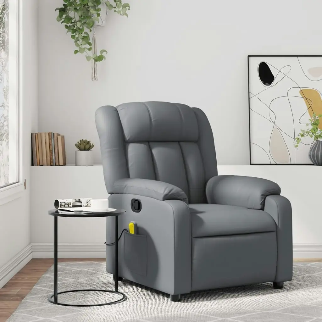 Massage Recliner Chair Grey Faux Leather 373570