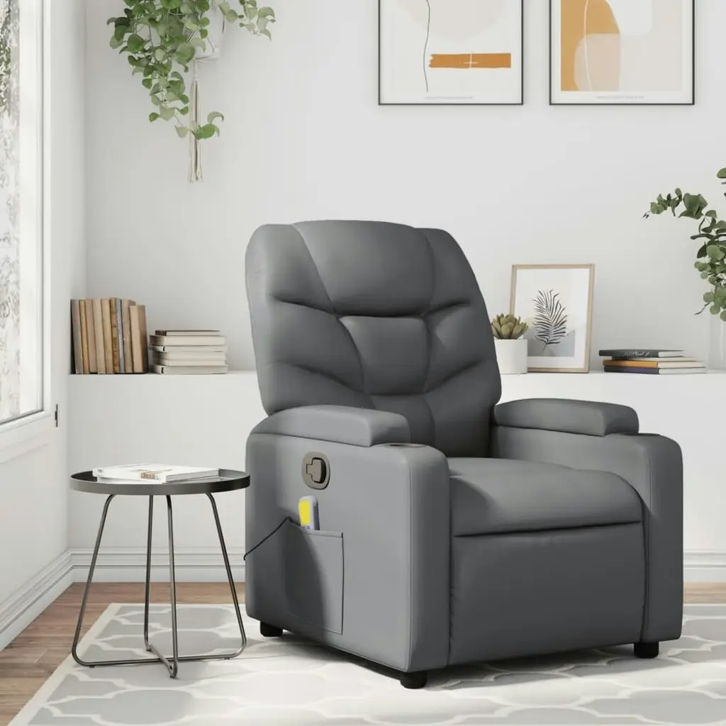 Massage Recliner Chair Grey Faux Leather 372475