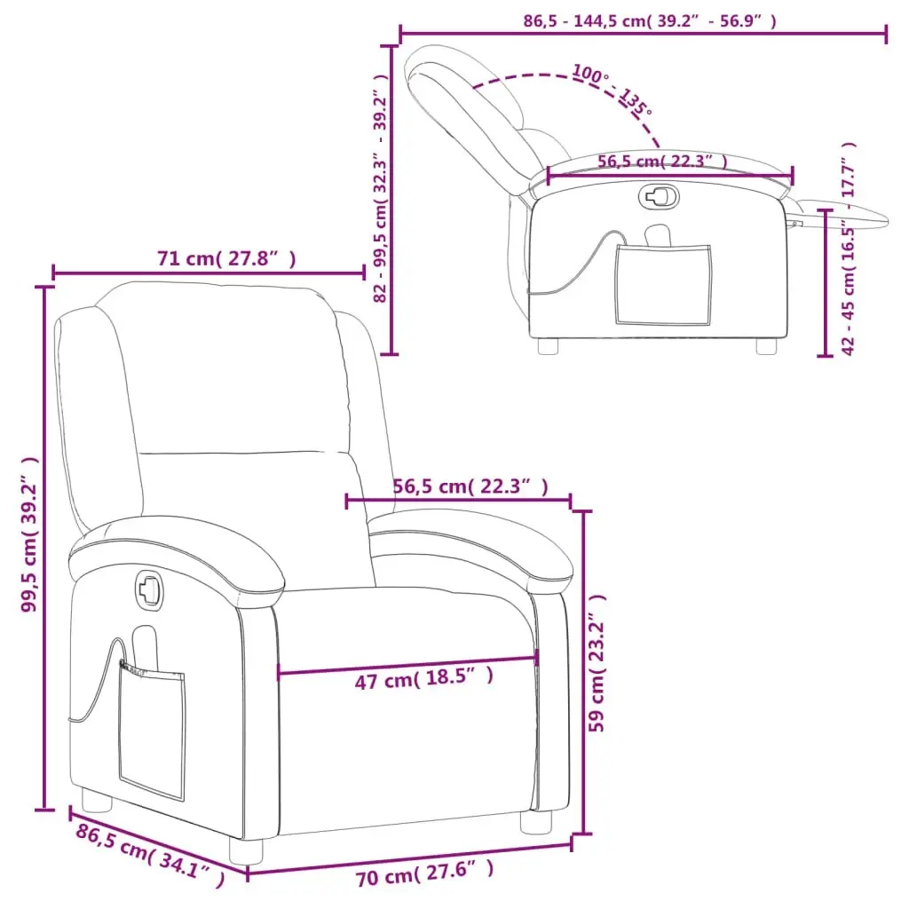 Massage Recliner Chair Grey Real Leather 371796