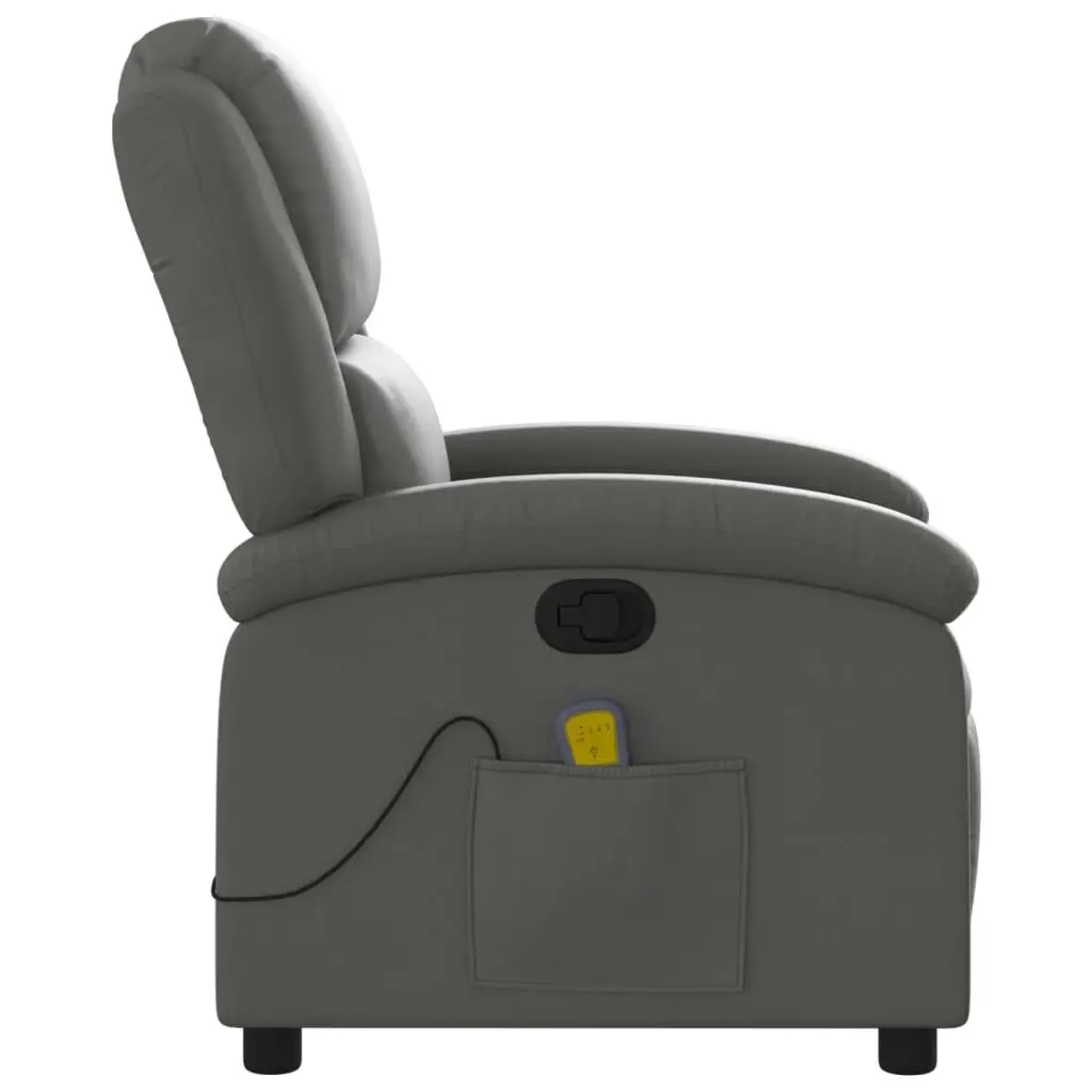 Massage Recliner Chair Grey Real Leather 371796