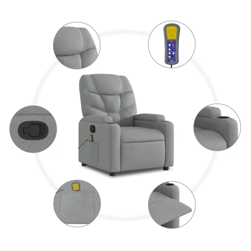 Massage Recliner Chair Light Grey Fabric 3206032