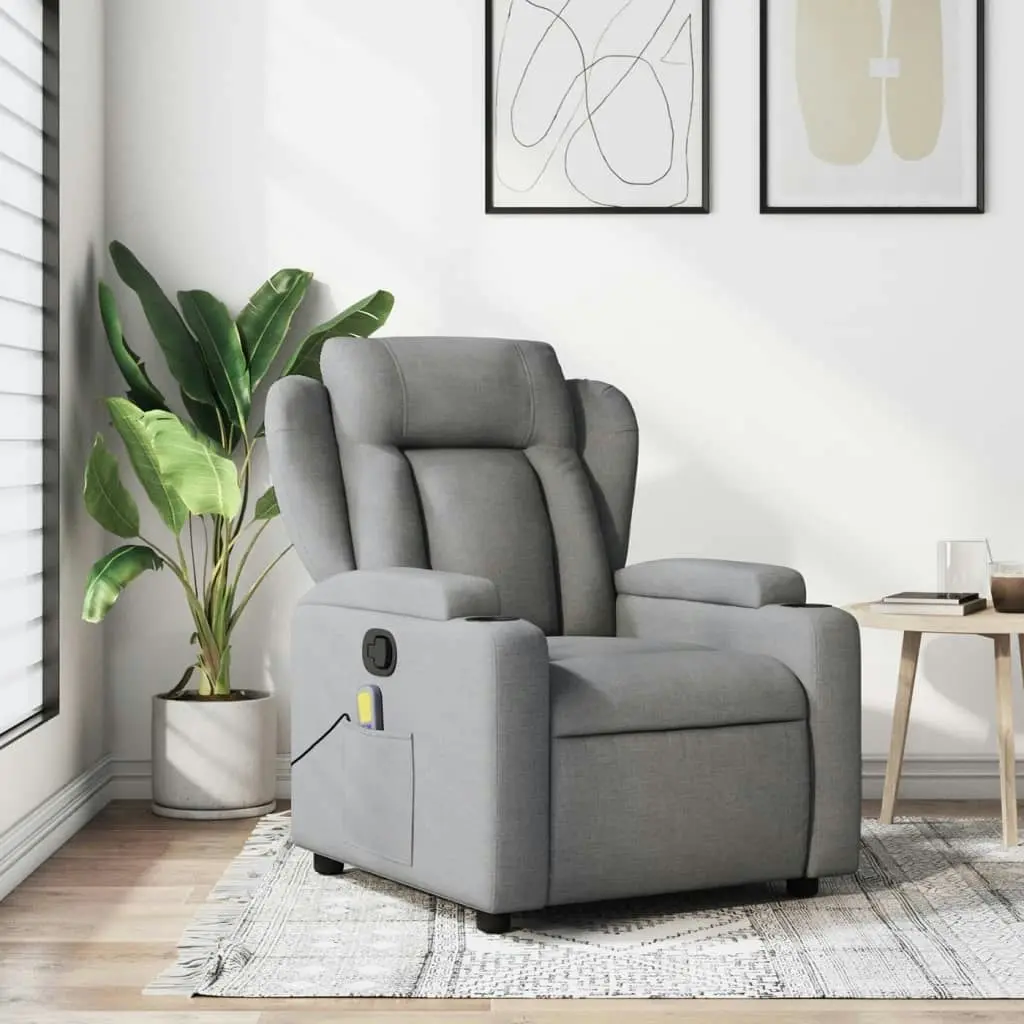 Massage Recliner Chair Light Grey Fabric 372415