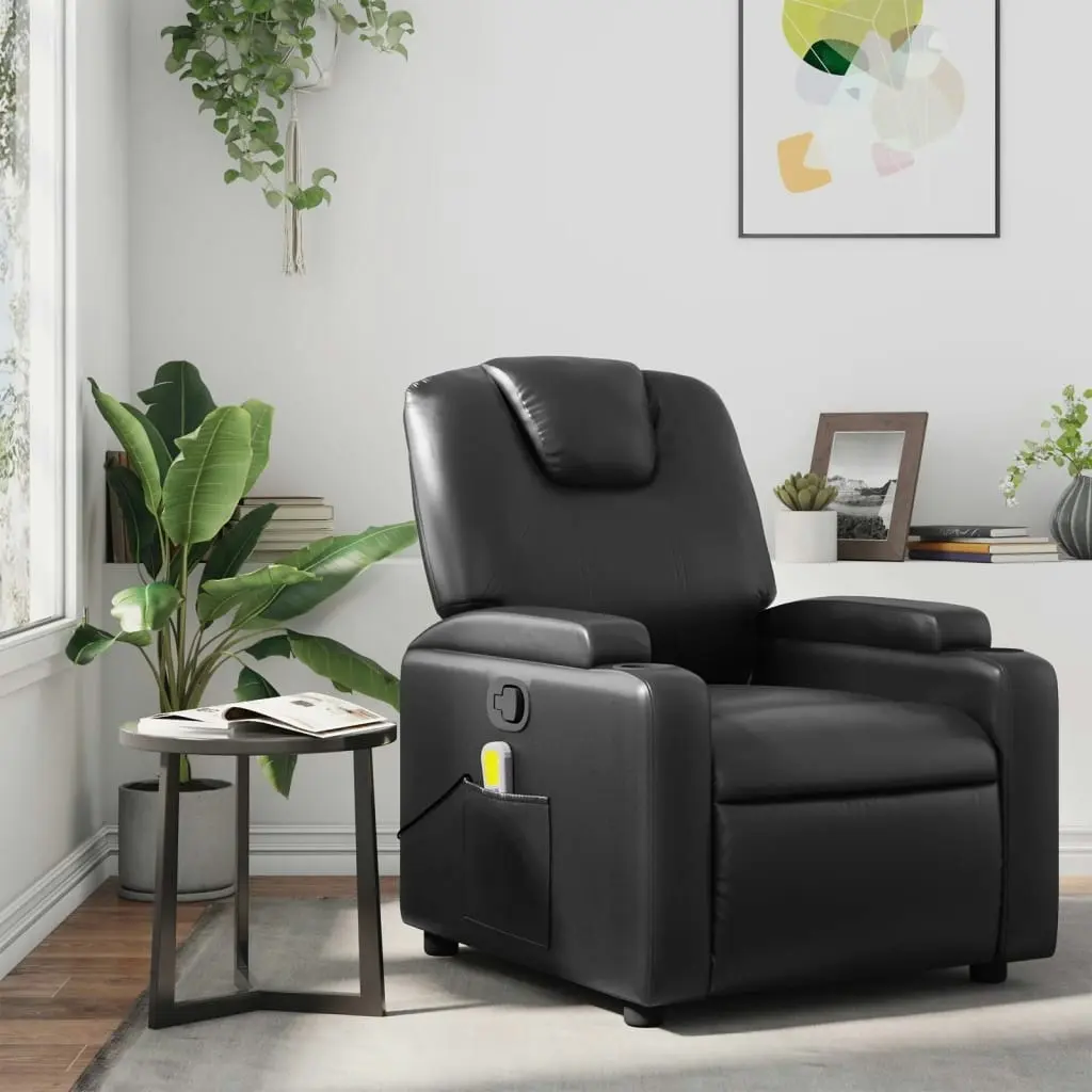 Massage Recliner Chair Black Faux Leather 372396