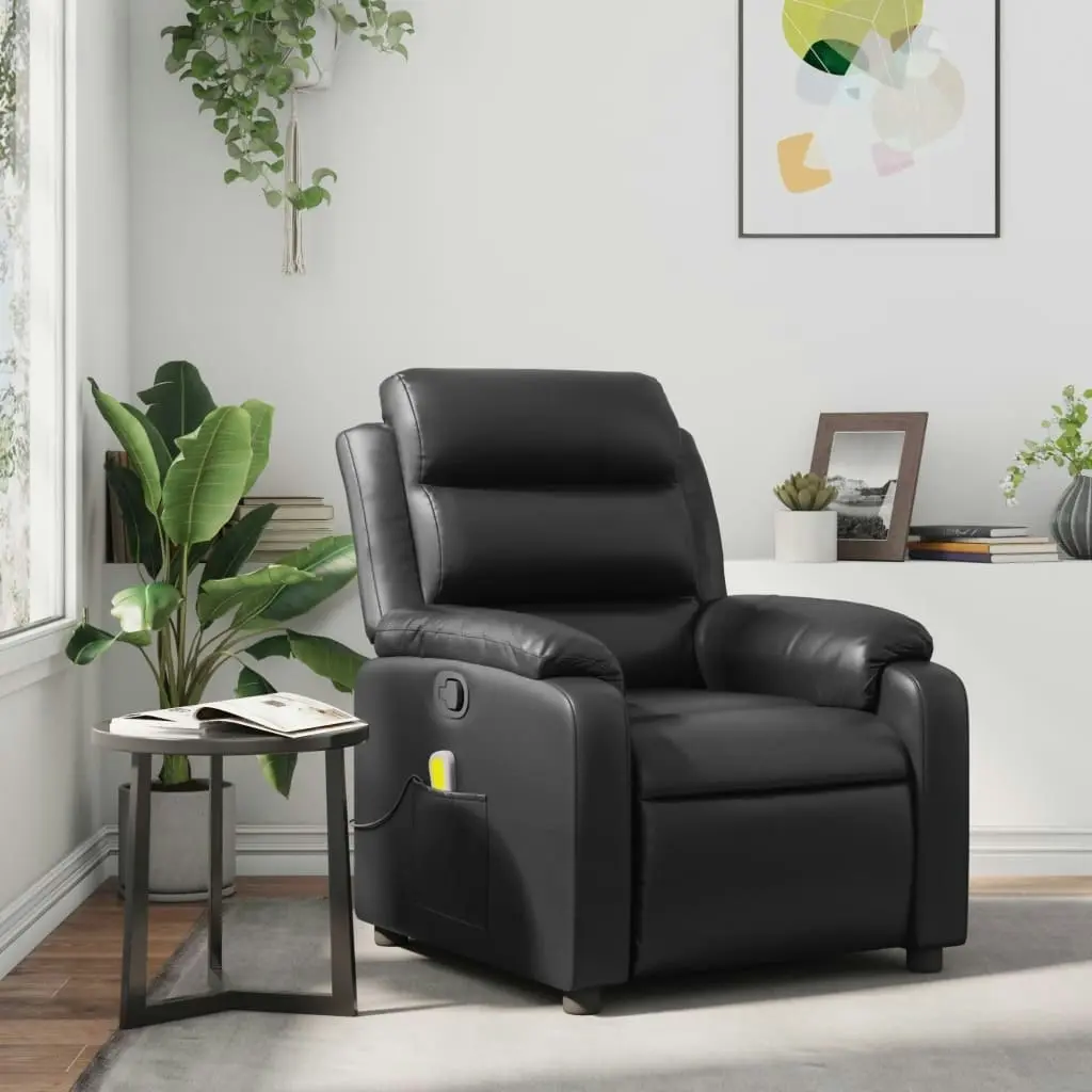 Massage Recliner Chair Black Faux Leather 373493