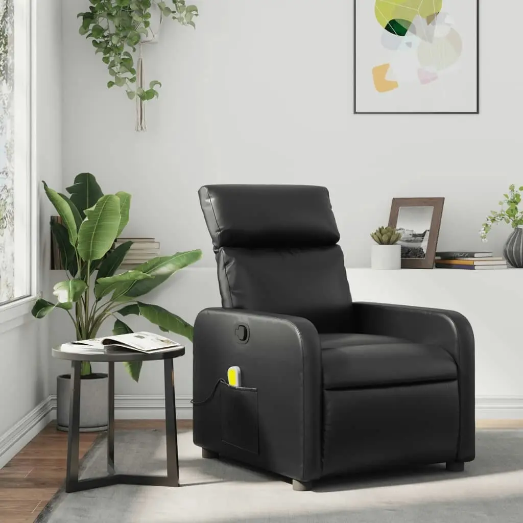 Massage Recliner Chair Black Faux Leather 374190