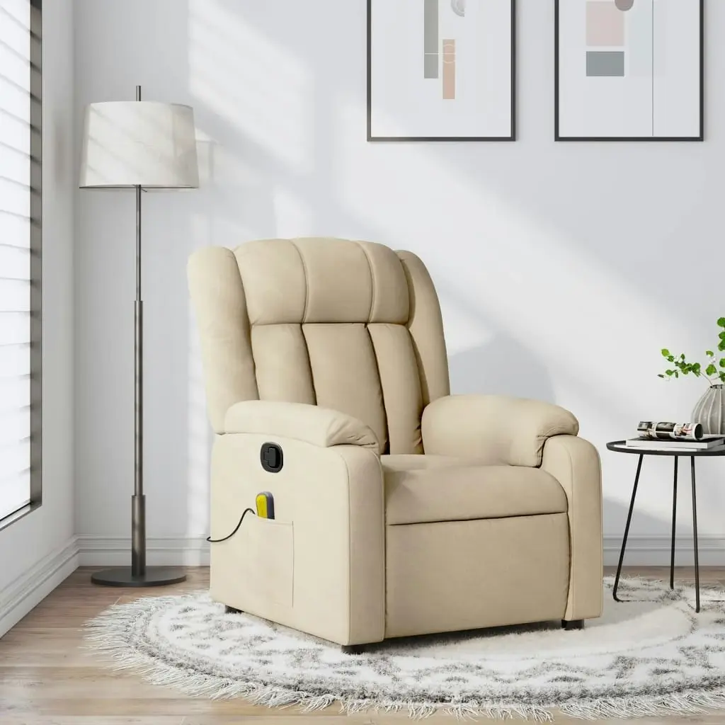 Massage Recliner Chair Cream Fabric 373595