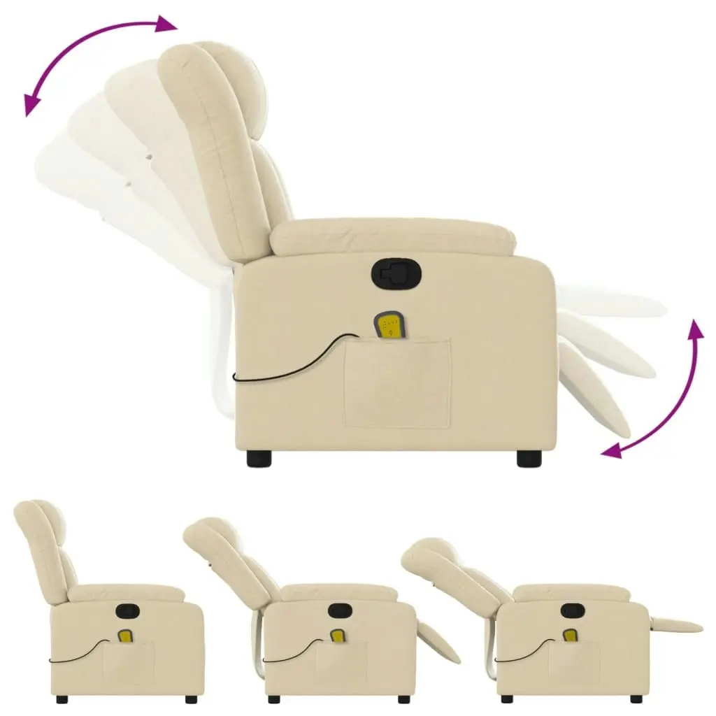 Massage Recliner Chair Cream Fabric 373595