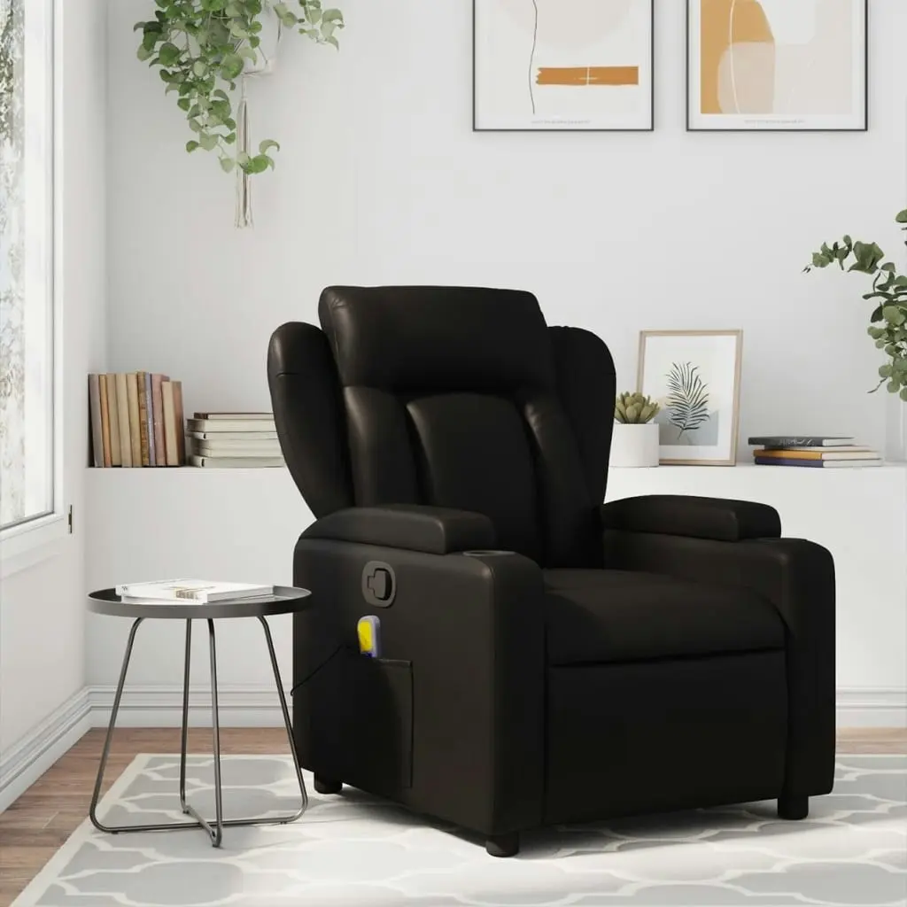 Massage Recliner Chair Black Faux Leather 3205596