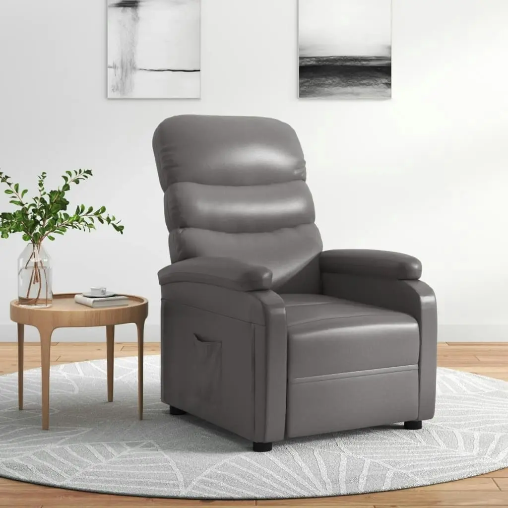 Recliner Chair Grey Faux Leather 348314